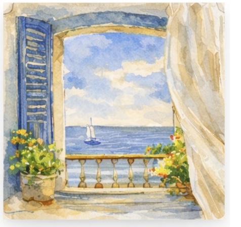 Watercolor of light and air moving through an interior