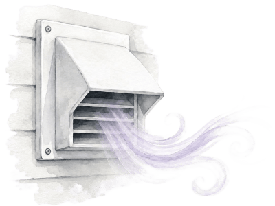 Outdoor clothes dryer vent releasing exhaust air