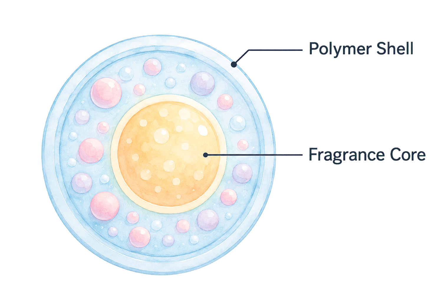 Pastel illustration of a fragrance microcapsule