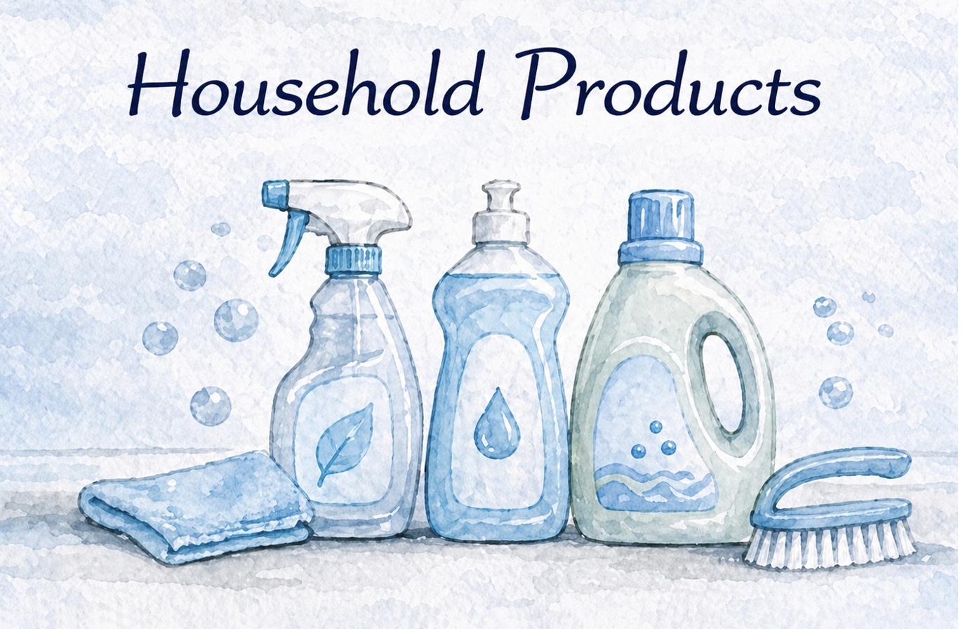 Watercolor illustration of fragranced cleaning products