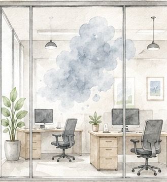 Watercolor of fragrance chemicals dispersing into indoor air
