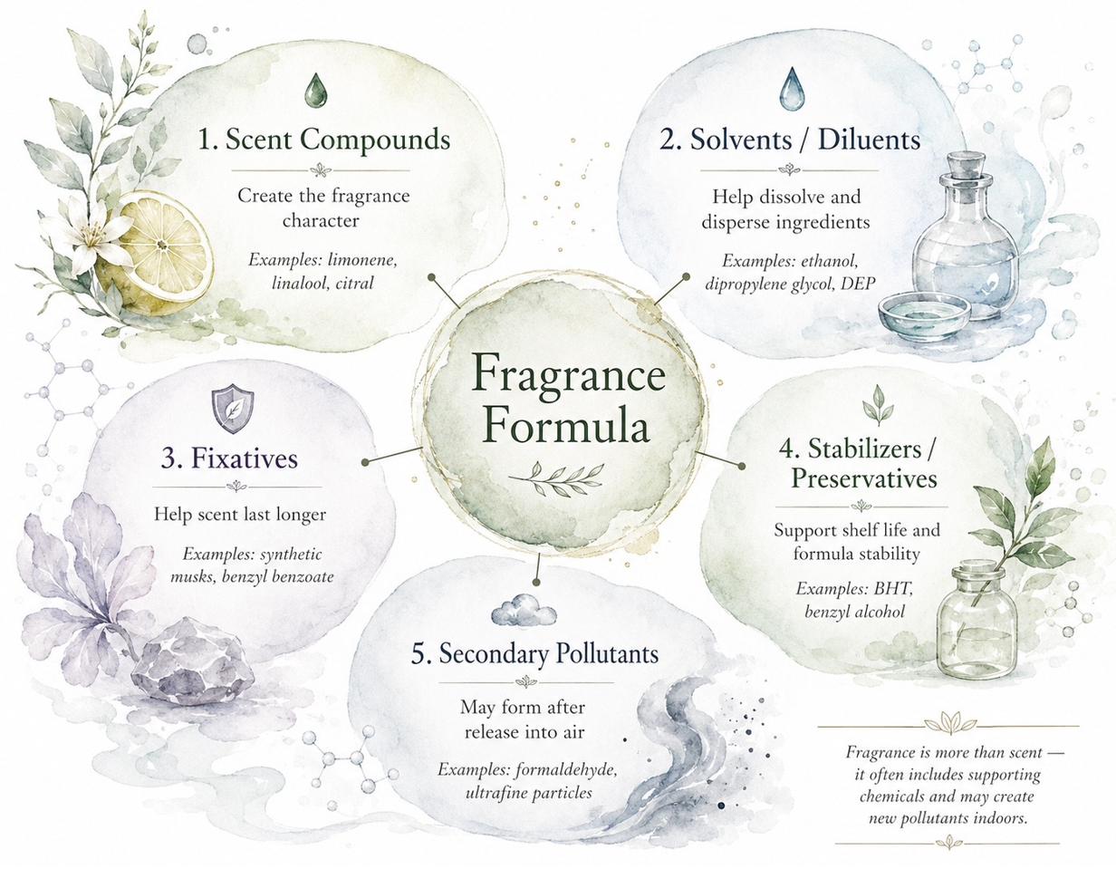 Watercolor illustration of scent ingredients.