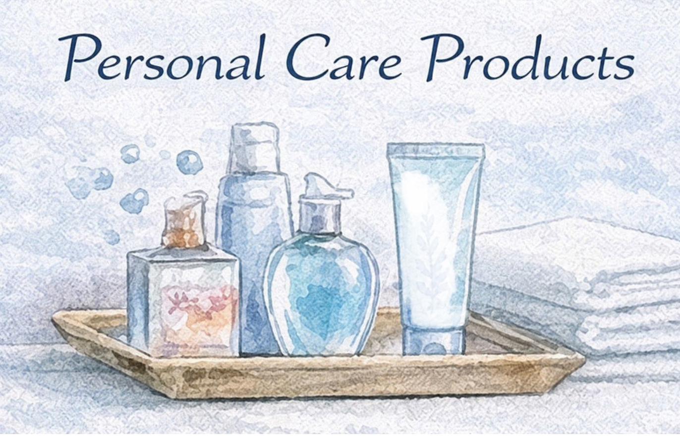 Watercolor illustration of fragranced personal care products