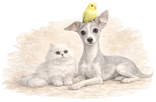 Sadie with a cat and bird.