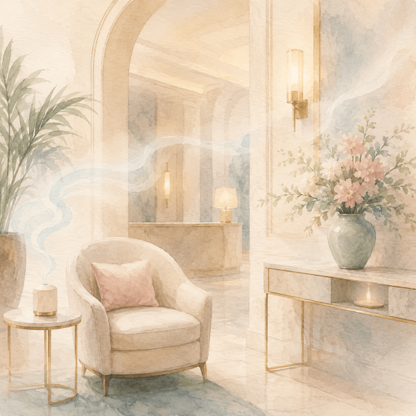 Illustration suggesting fragrance being dispersed into shared indoor air