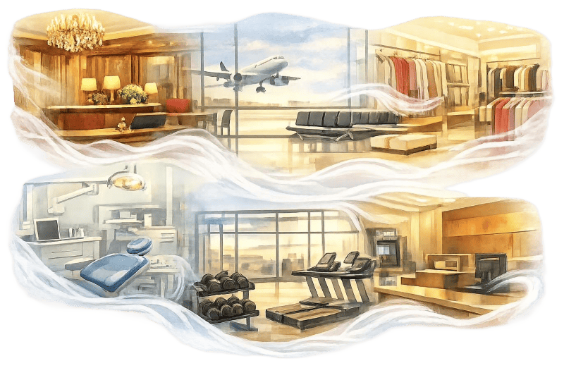 Illustration representing signature scenting in a commercial interior.