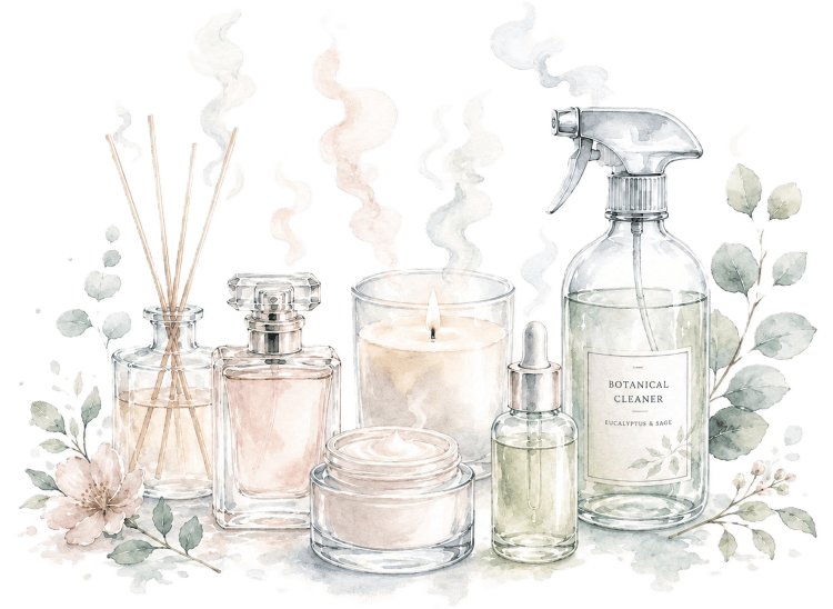 Illustration of products that can emit volatile organic compounds.